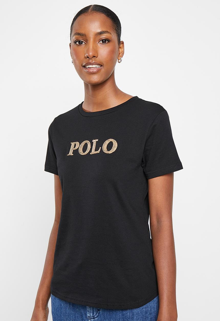POLO - Wmn sequin branded short sleeve t-shirt - black