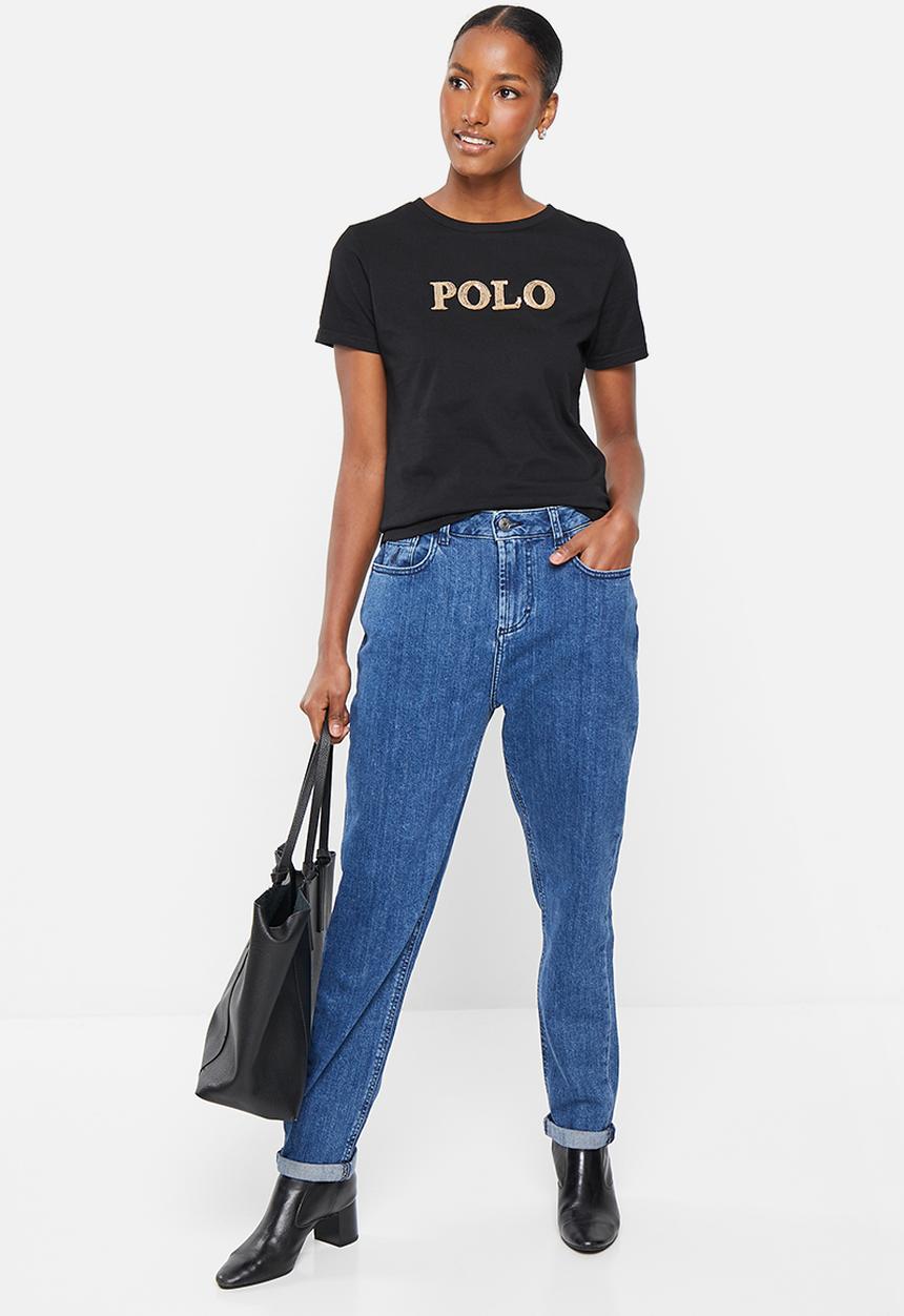 POLO - Wmn sequin branded short sleeve t-shirt - black