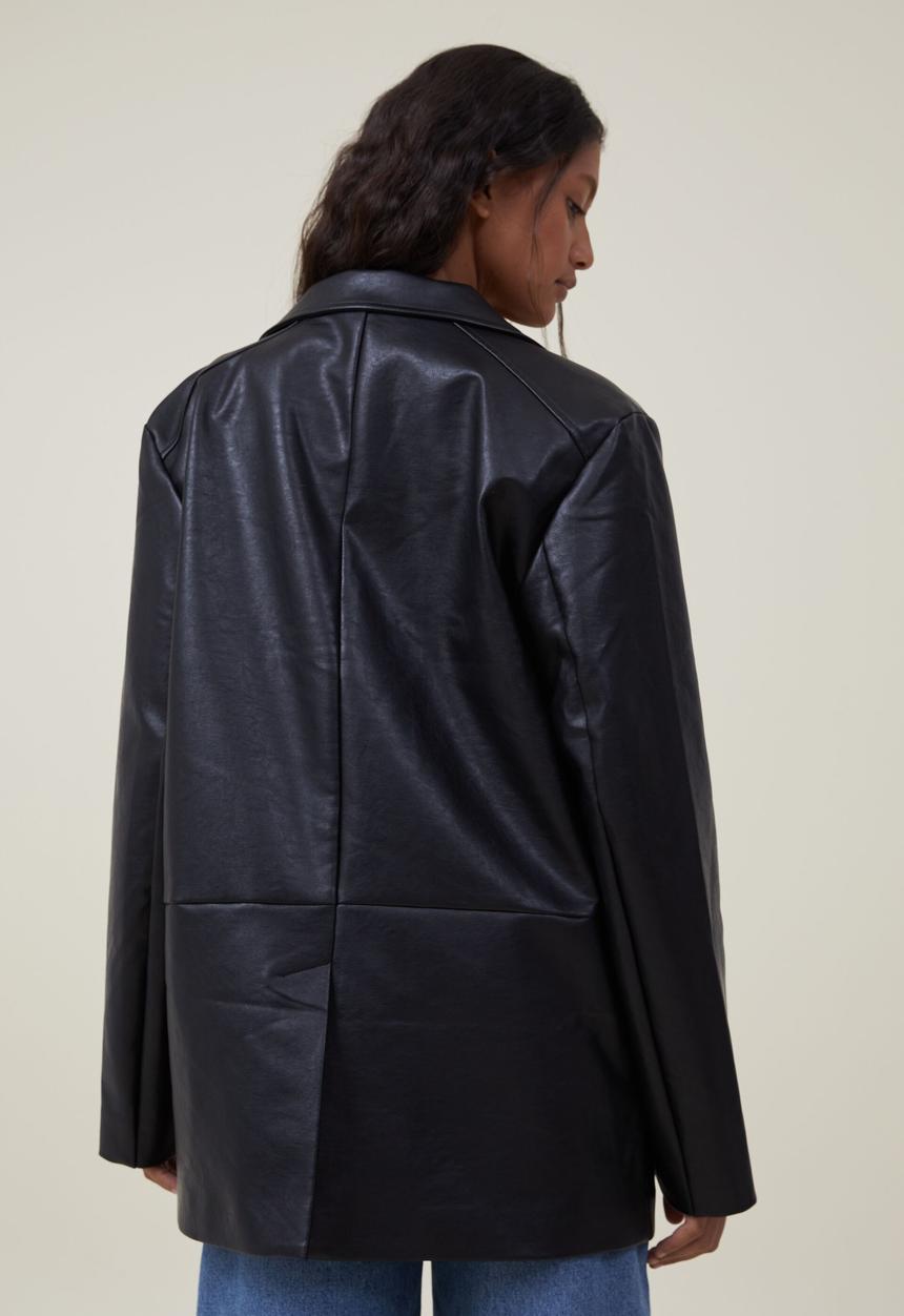 Cotton On - Faux leather dad blazer - black