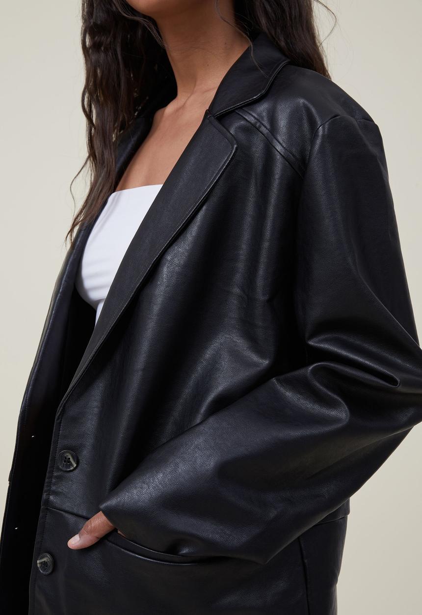 Cotton On - Faux leather dad blazer - black