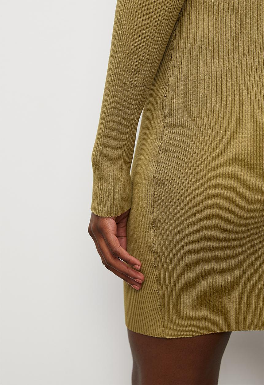 Blake - Golf collar rib column dress - olive