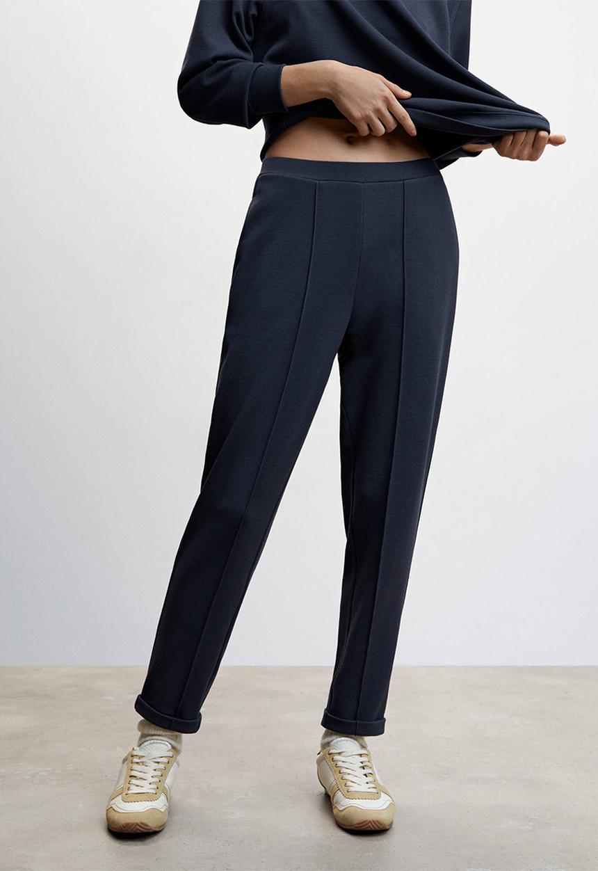MANGO - Trousers pique - navy