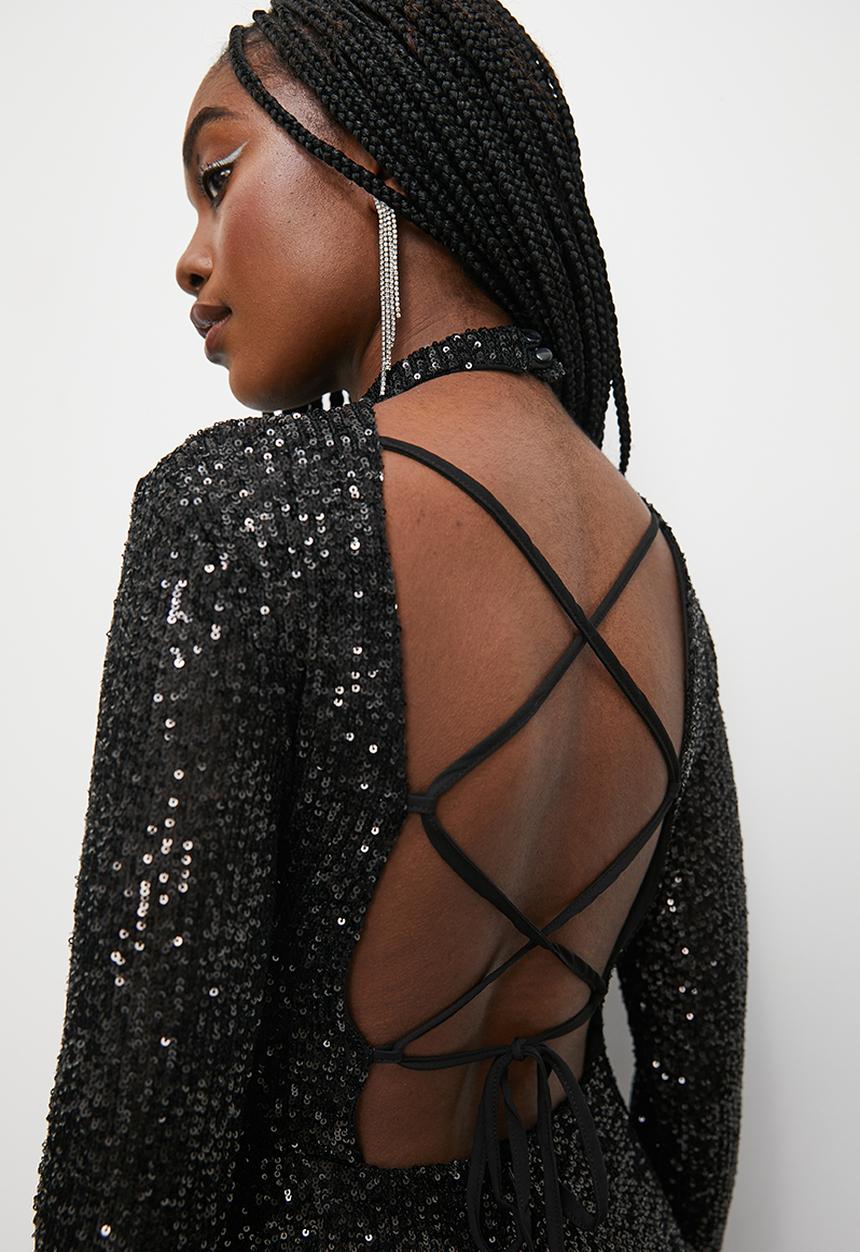 Blake - Sequin bodycon mini dress with back detail - black