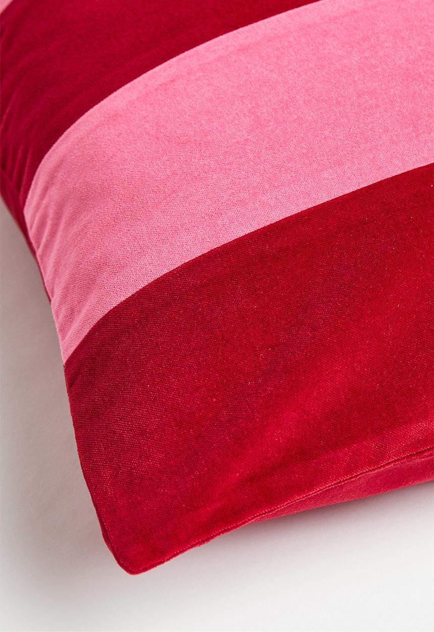H&M - Cotton velvet cushion cover - dark red/striped