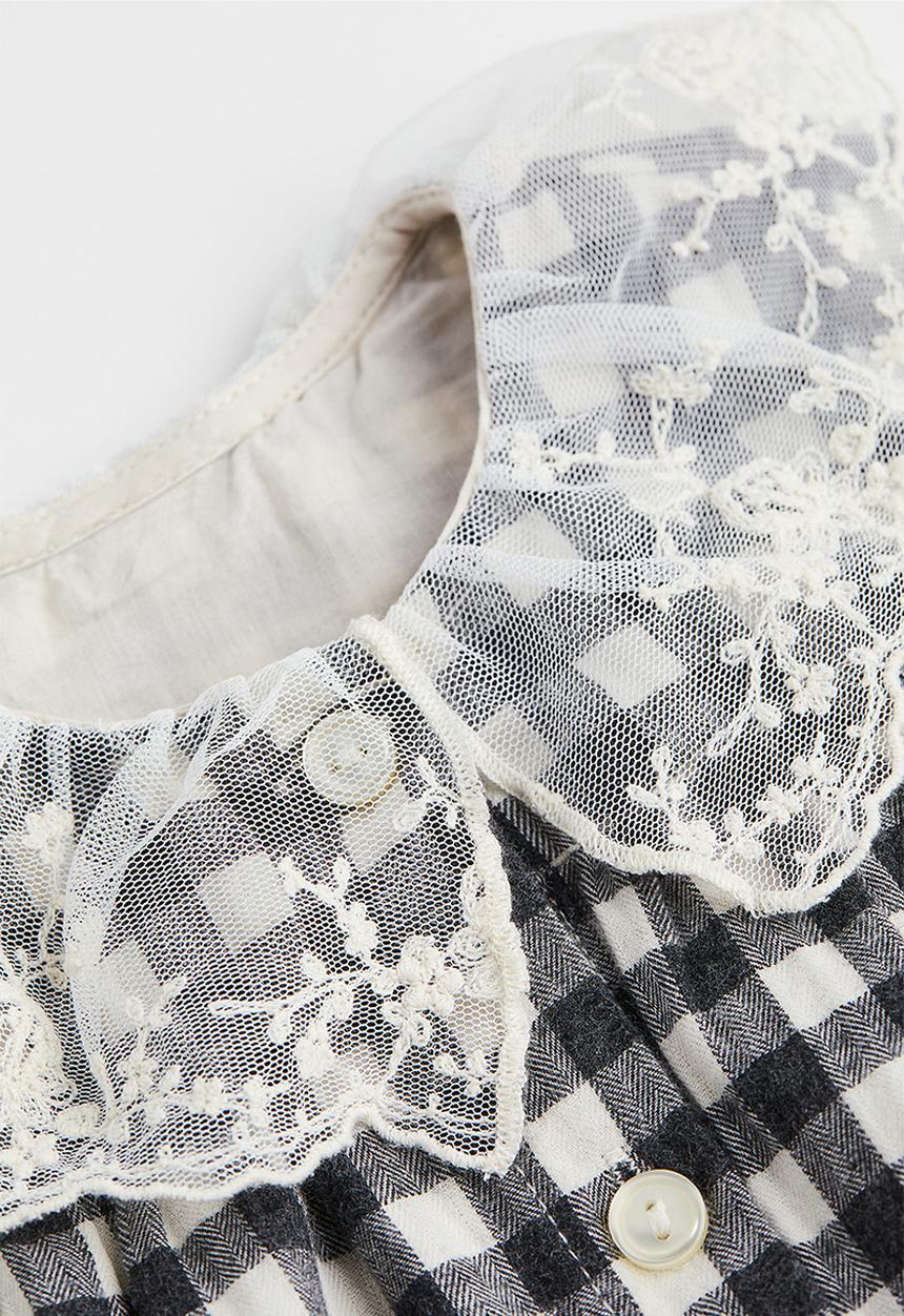 H&M - Cotton dress - dark grey/gingham checked