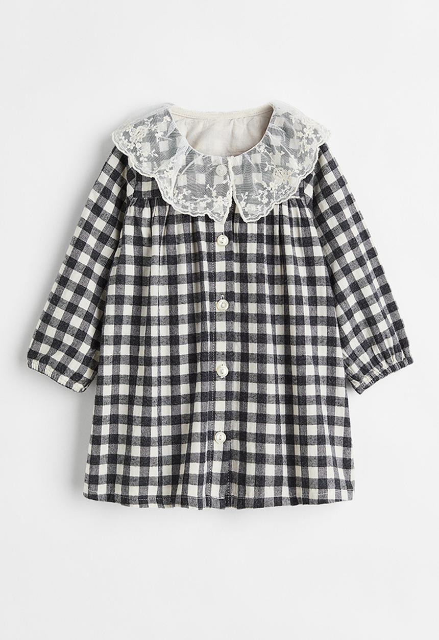 H&M - Cotton dress - dark grey/gingham checked