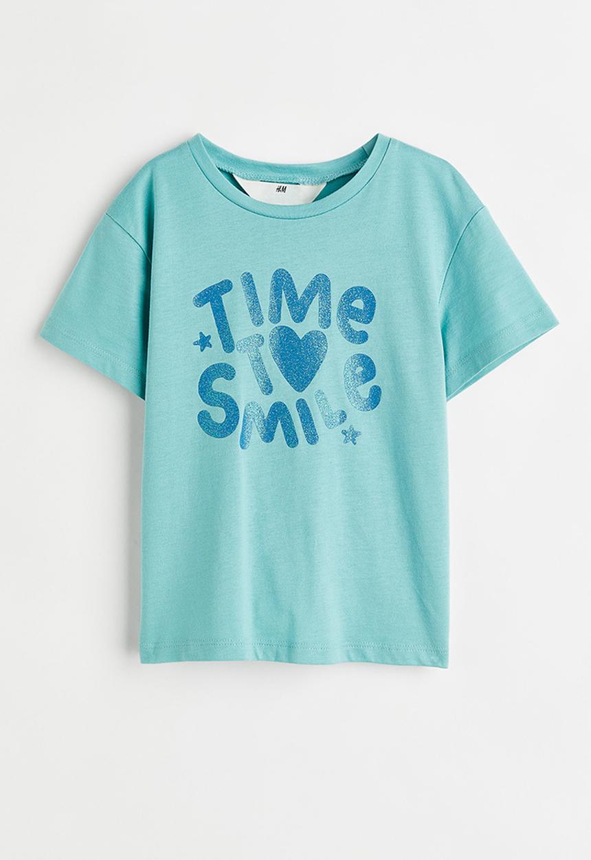 H&M - Printed jersey top - turquoise/time to love