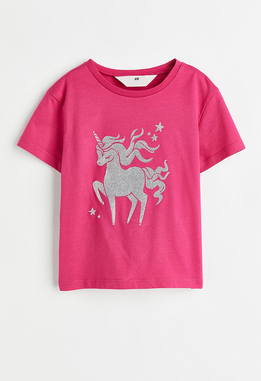 H&M - Printed jersey top - cerise/unicorn