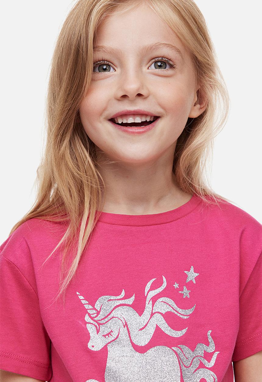 H&M - Printed jersey top - cerise/unicorn