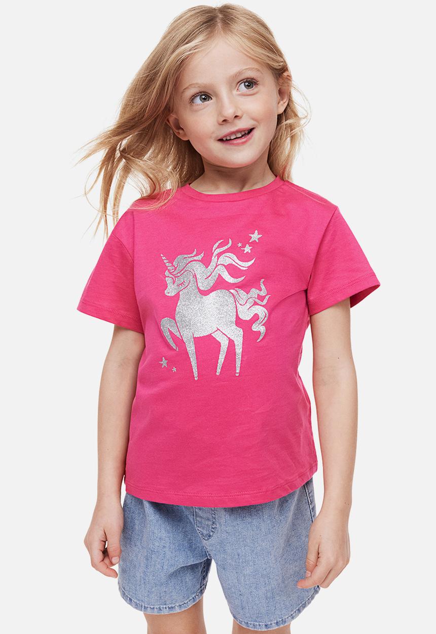 H&M - Printed jersey top - cerise/unicorn