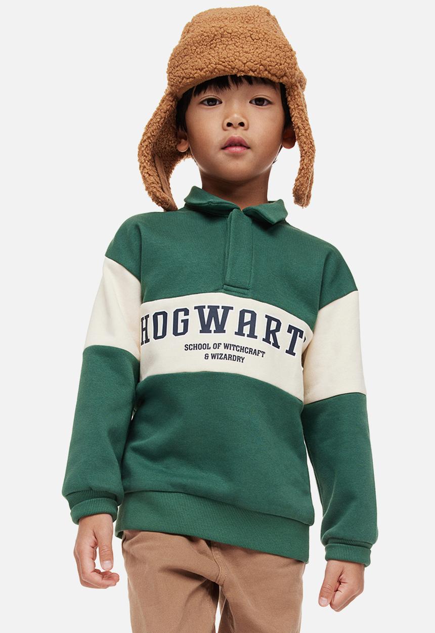 H&M - Collared sweatshirt with a print motif - green/hogwarts
