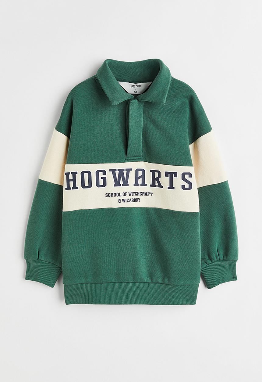 H&M - Collared sweatshirt with a print motif - green/hogwarts