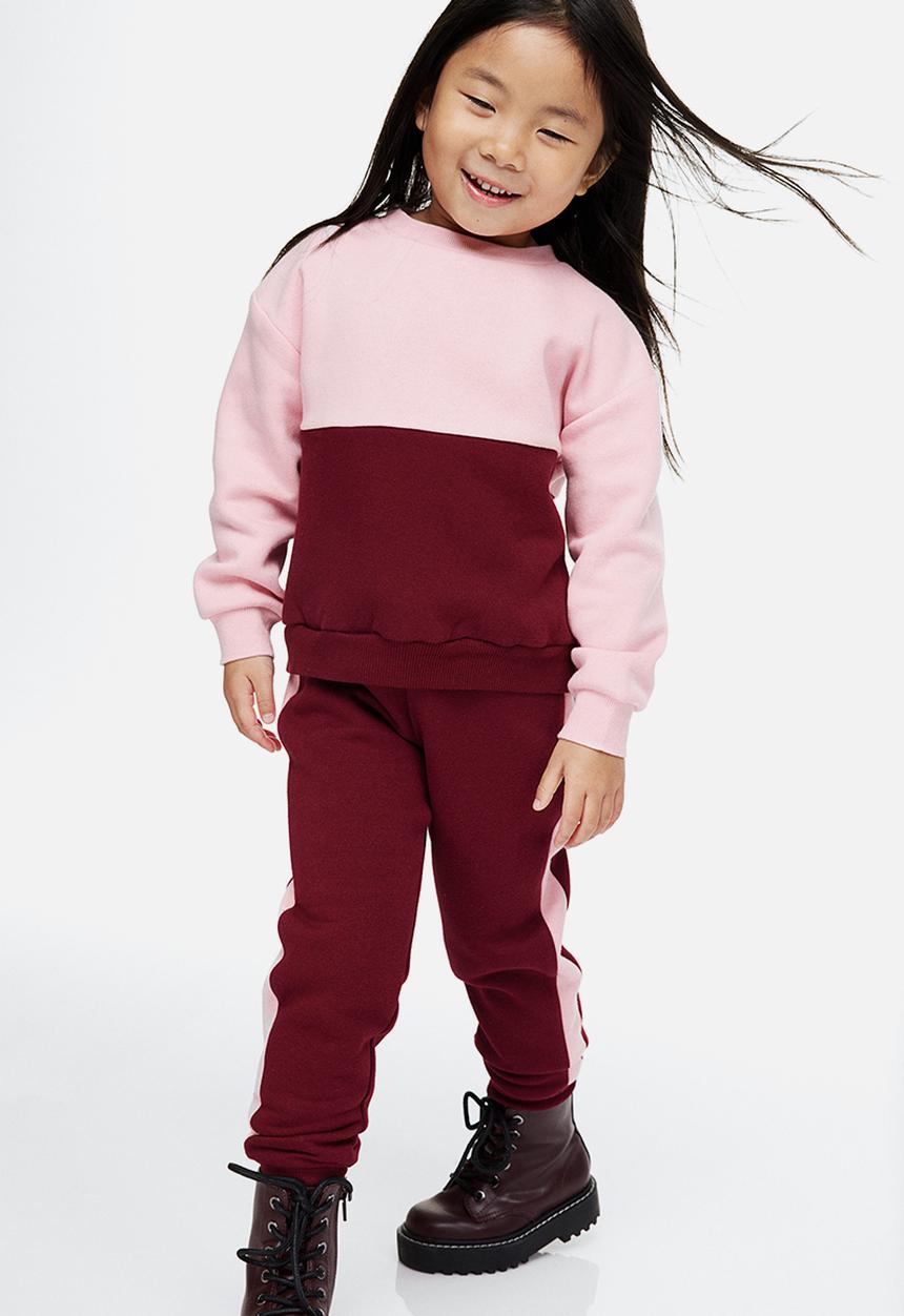 H&M - 2-Piece sweatshirt set - dark red/light pink