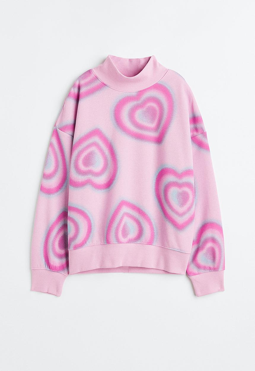 H&M - Oversized turtleneck sweatshirt - light pink/hearts