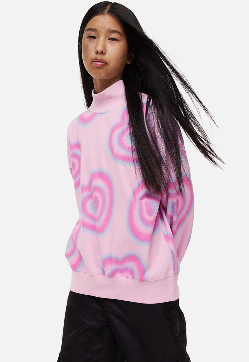 H&M - Oversized turtleneck sweatshirt - light pink/hearts