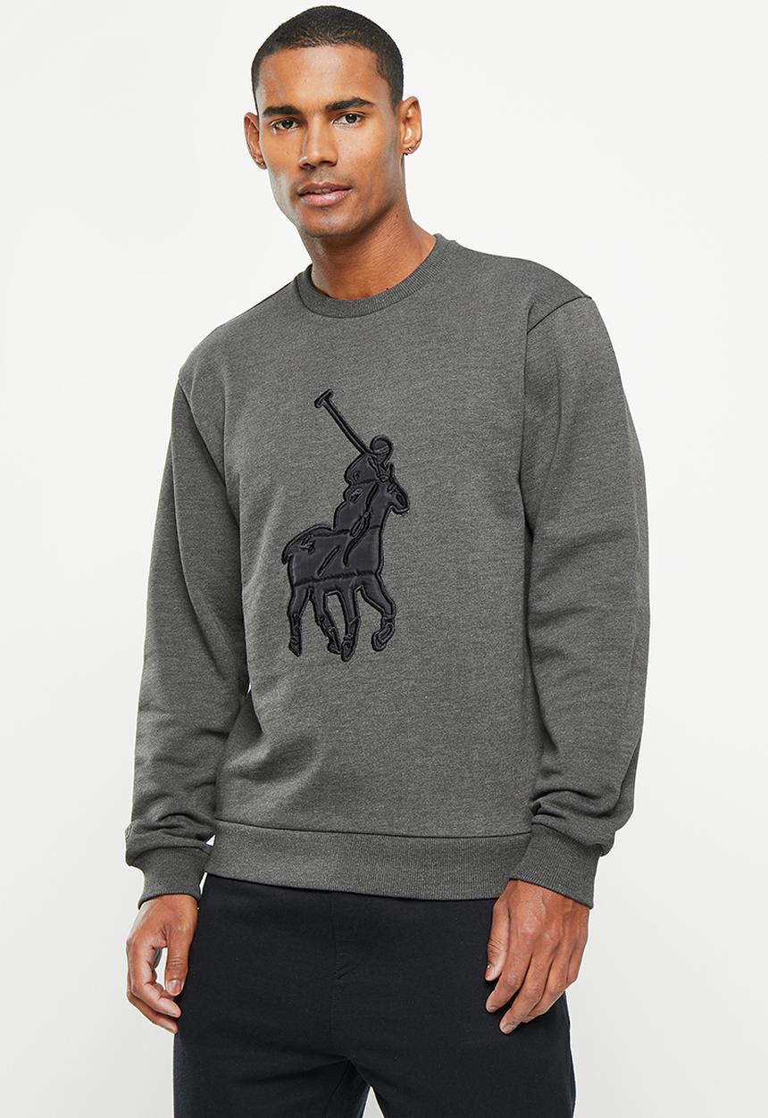 POLO - Men sport long sleeve logo sweat top - charcoal melange