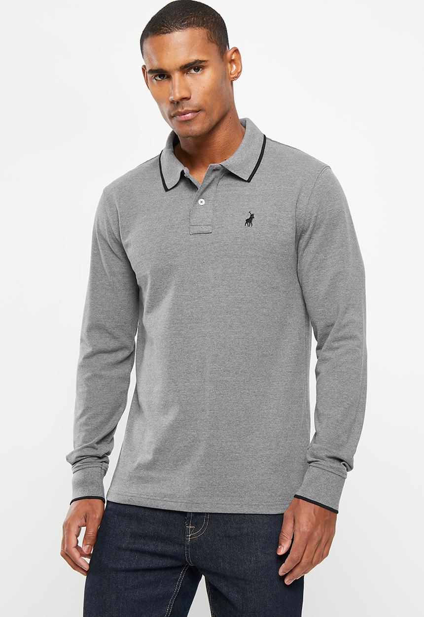 POLO - Mens pique long sleeve golfer - charcoal