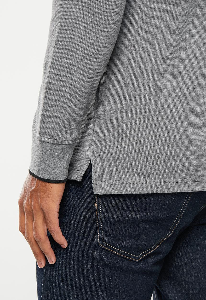 POLO - Mens pique long sleeve golfer - charcoal