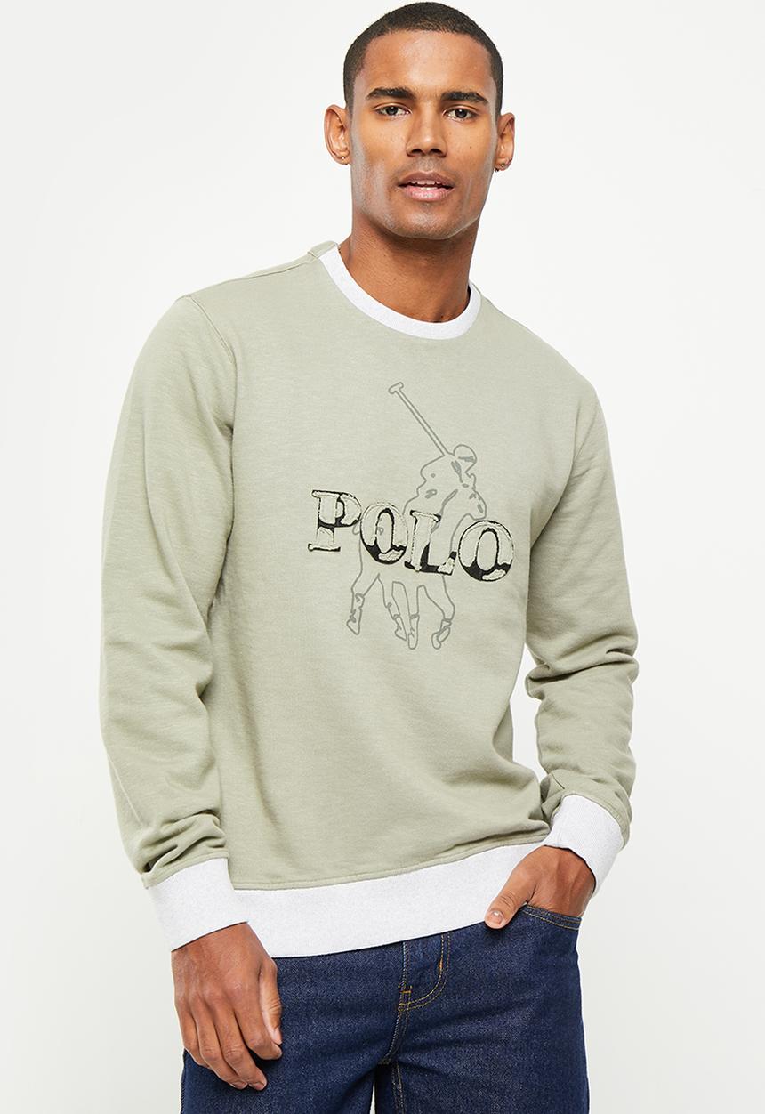 POLO - Mens applique long sleeve sweat - fatigue
