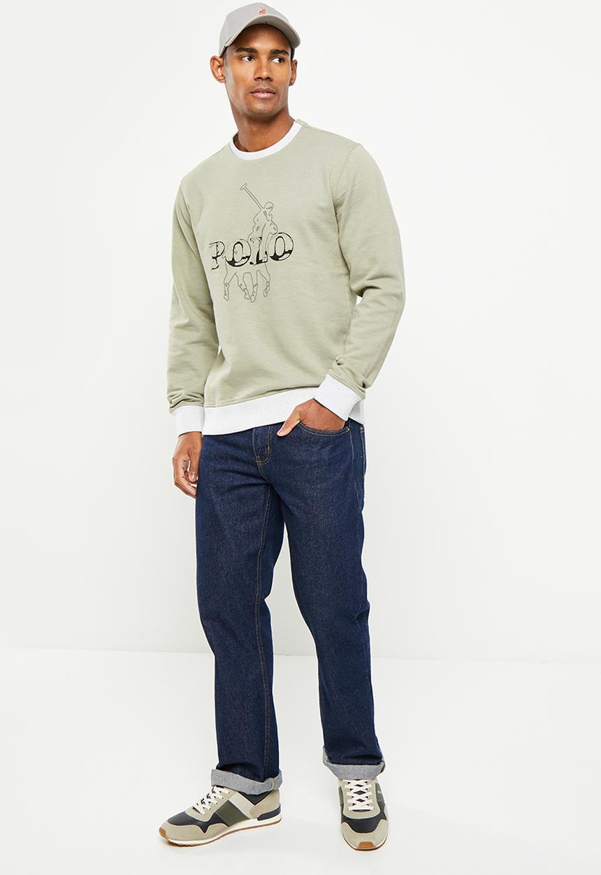 POLO - Mens applique long sleeve sweat - fatigue