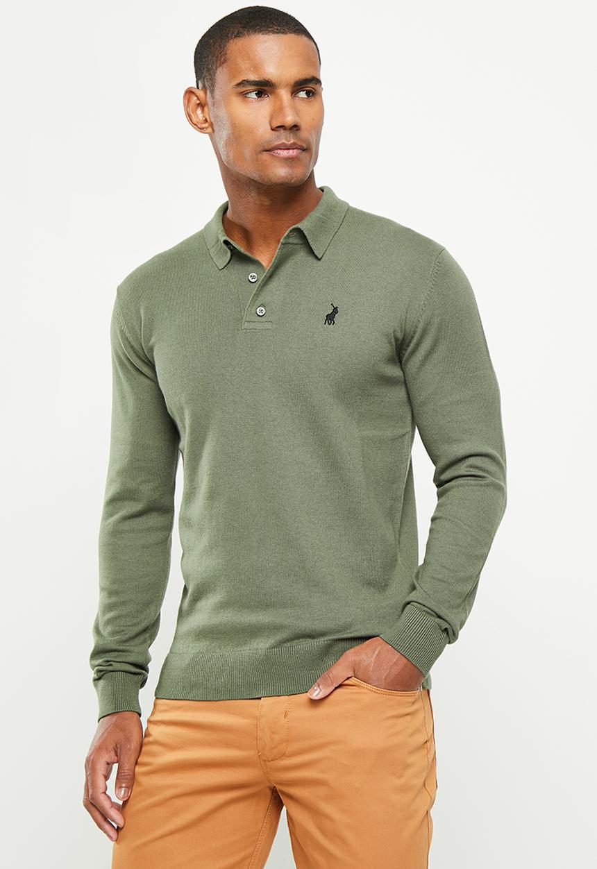 POLO - Mens long sleeve knitted golfer - fatigue