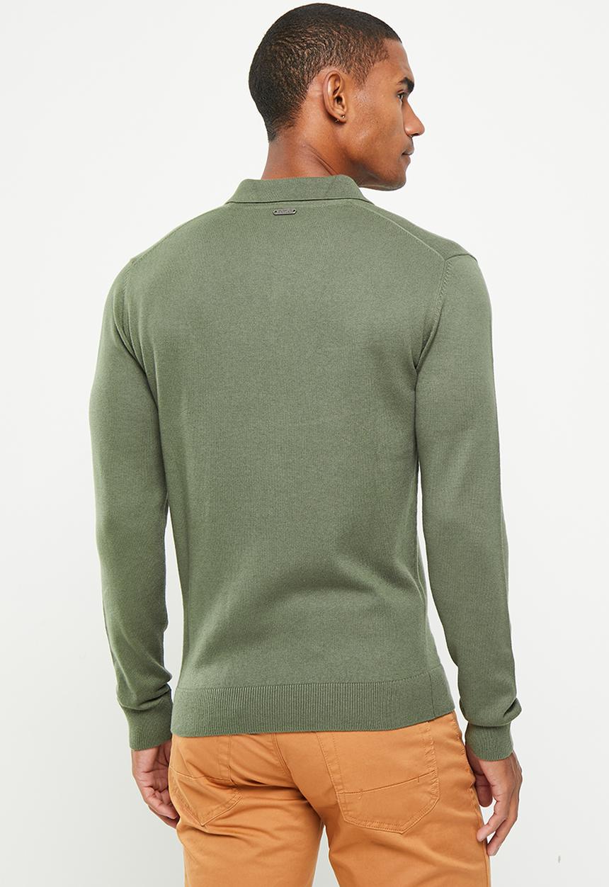 POLO - Mens long sleeve knitted golfer - fatigue