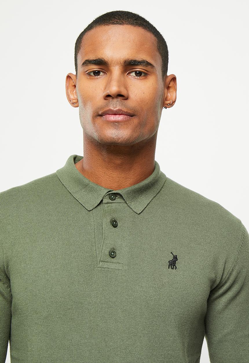 POLO - Mens long sleeve knitted golfer - fatigue