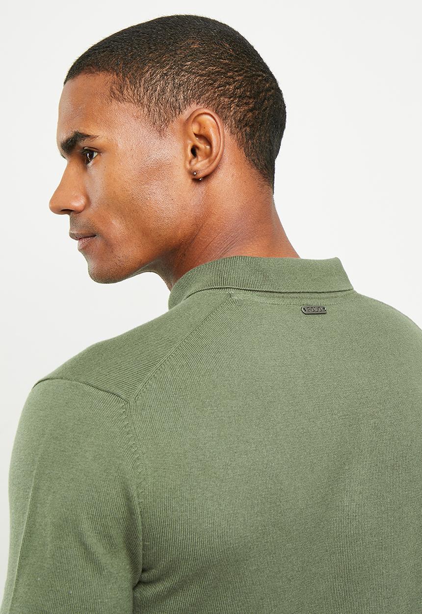 POLO - Mens long sleeve knitted golfer - fatigue
