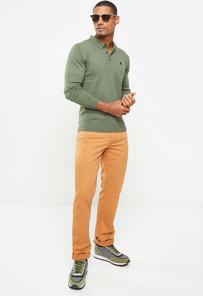POLO - Mens long sleeve knitted golfer - fatigue