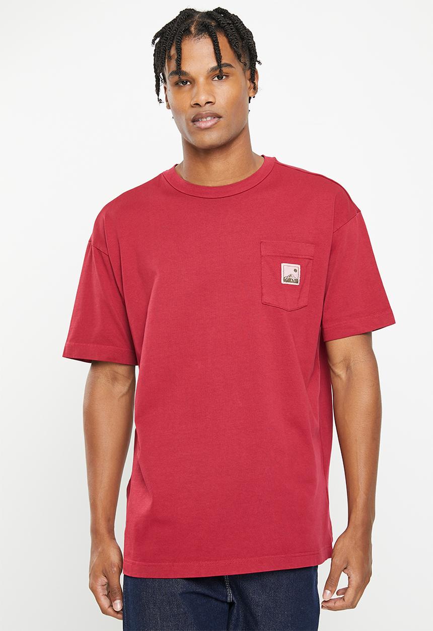 Cotton On - Heavy weight T-shirt - crimson pocket/woven mountain
