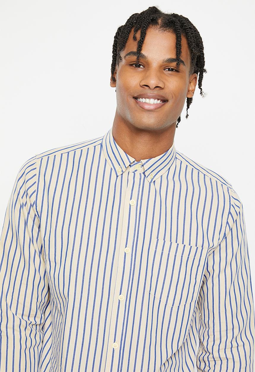 Cotton On - Mayfair long sleeve shirt - stone stripe