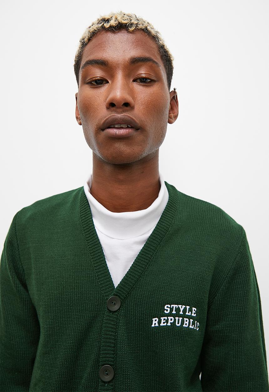 STYLE REPUBLIC - Regular fit knit cardigan - green & white