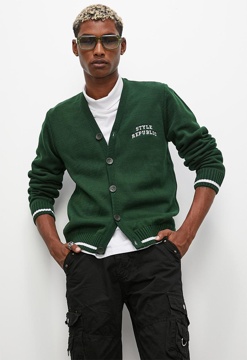 STYLE REPUBLIC - Regular fit knit cardigan - green & white