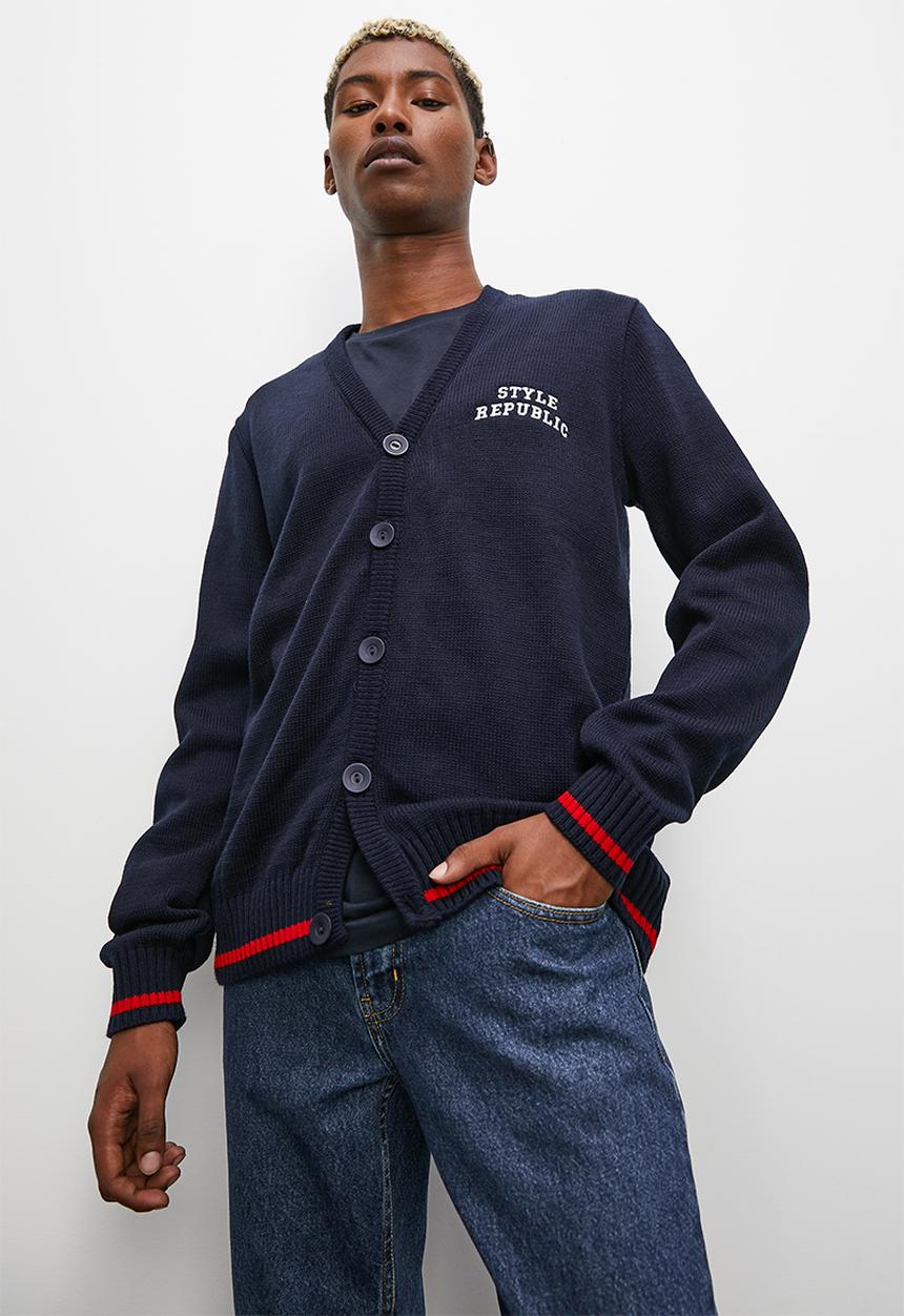 STYLE REPUBLIC - Regular fit knit cardigan - navy & red