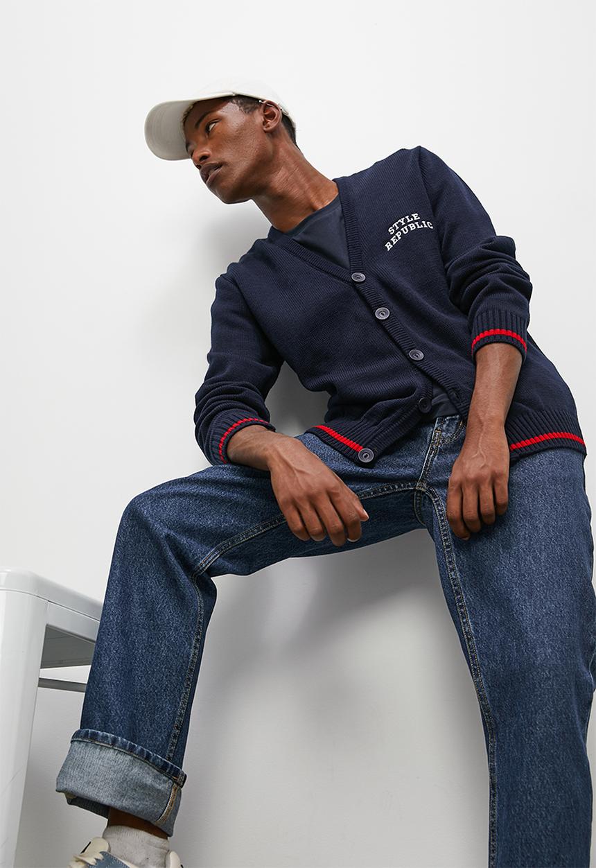 STYLE REPUBLIC - Regular fit knit cardigan - navy & red