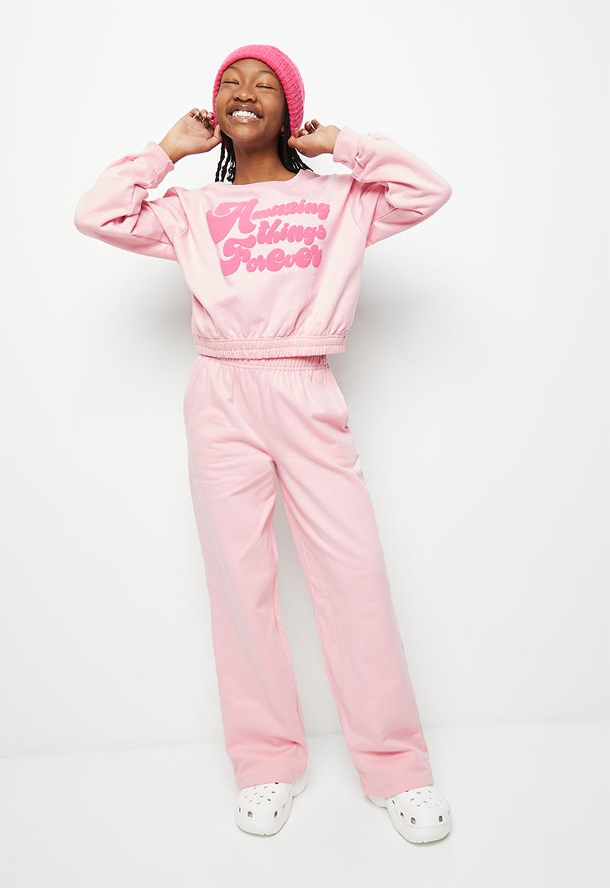Superbalist - Wide leg jogger & sweat top set - light pink