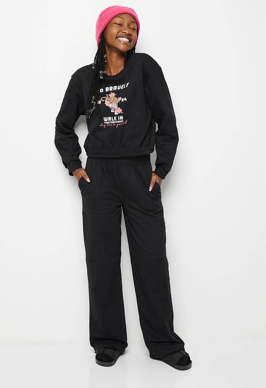Superbalist - Wide leg jogger & sweat top set - black