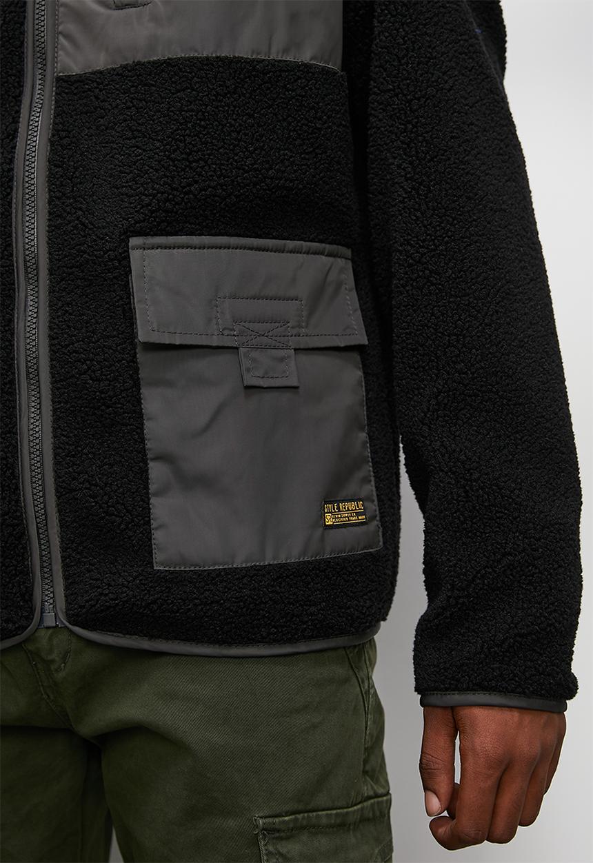 STYLE REPUBLIC - Borg jacket with utility pockets - black