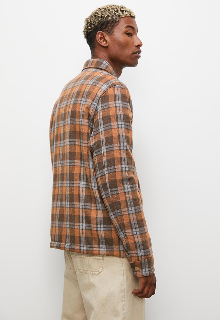STYLE REPUBLIC - Check flannel sherpa lined utility shacket - check browns
