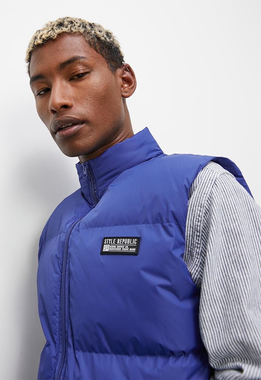 STYLE REPUBLIC - Large quilt sleeveless puffer jacket - cobalt blue