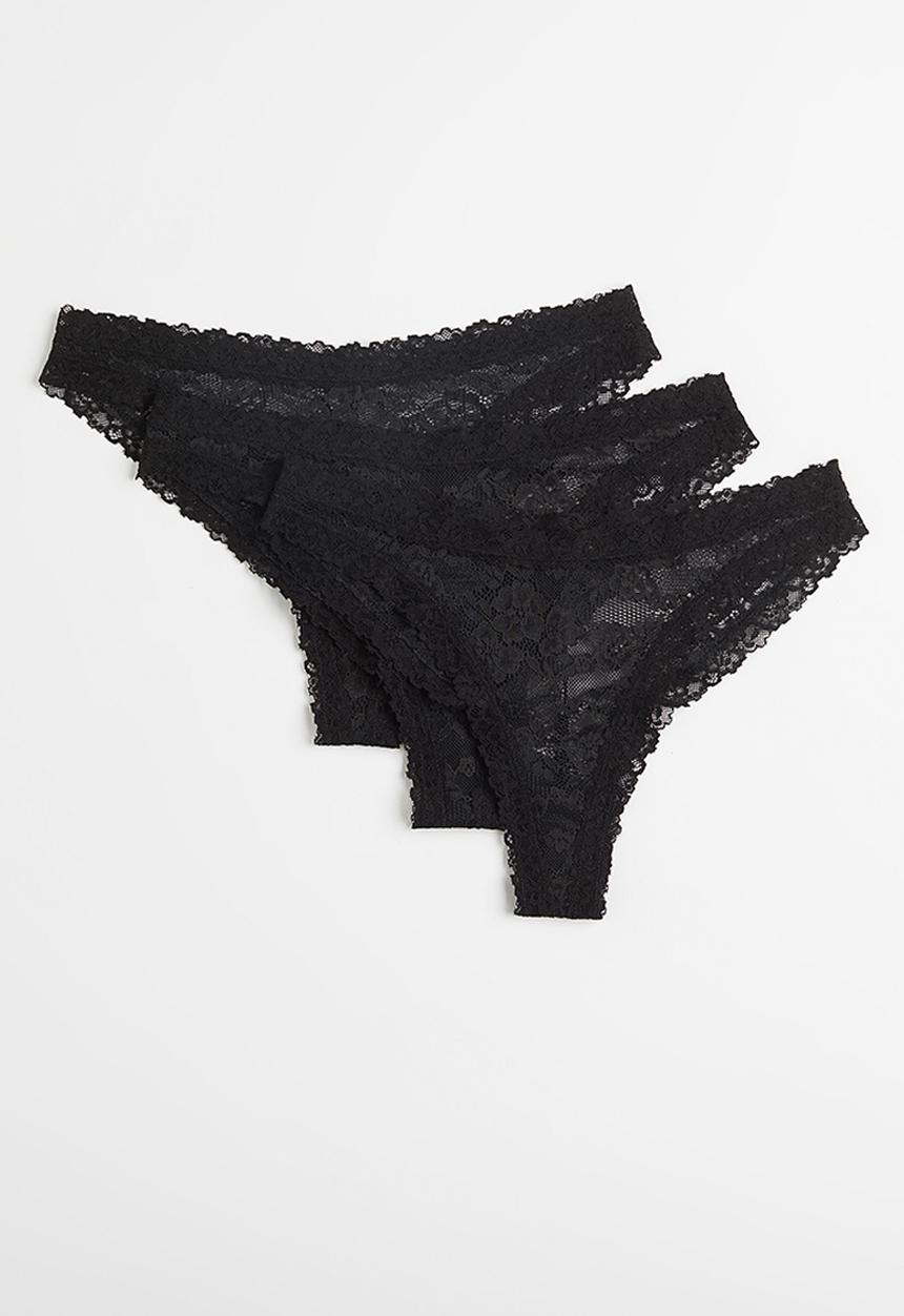 H&M - 3-pack lace brazilian briefs - black