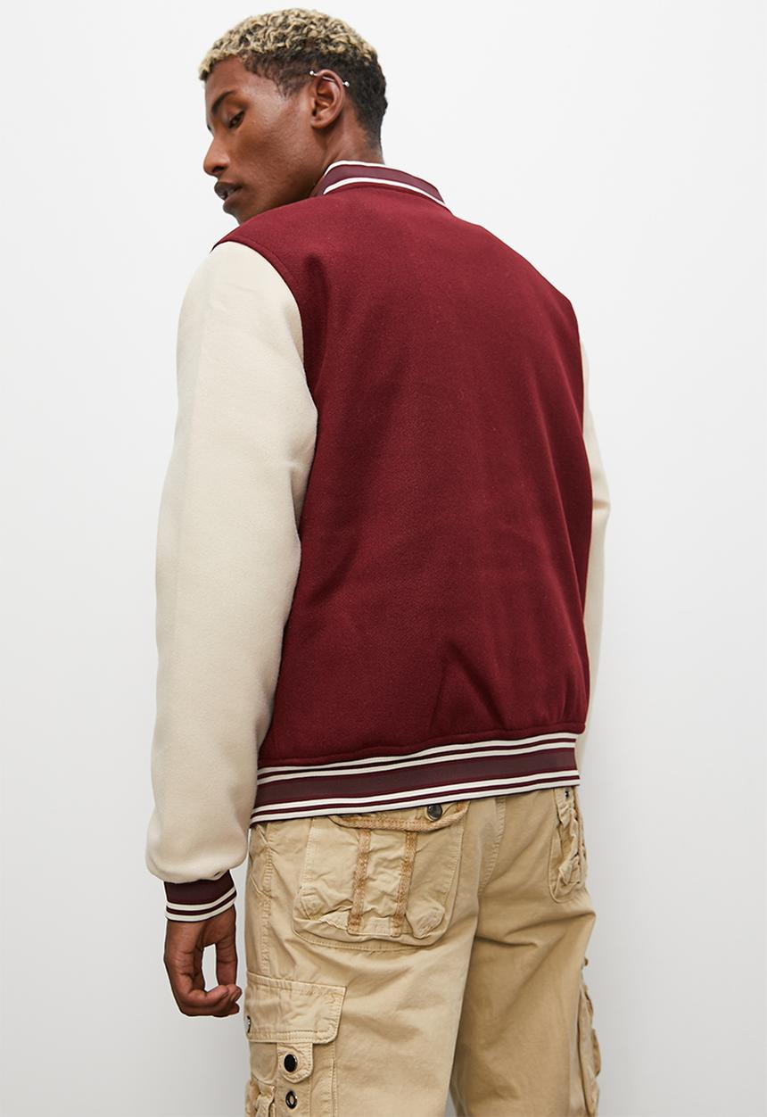 STYLE REPUBLIC - Padded varsity bomber jacket - berry & stone
