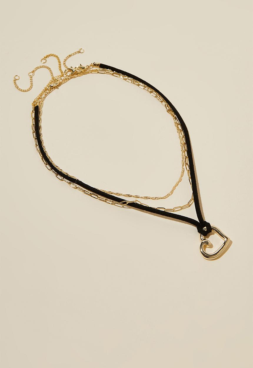 Rubi - 3 Pack  choker necklace-gold plated chain black cord heart