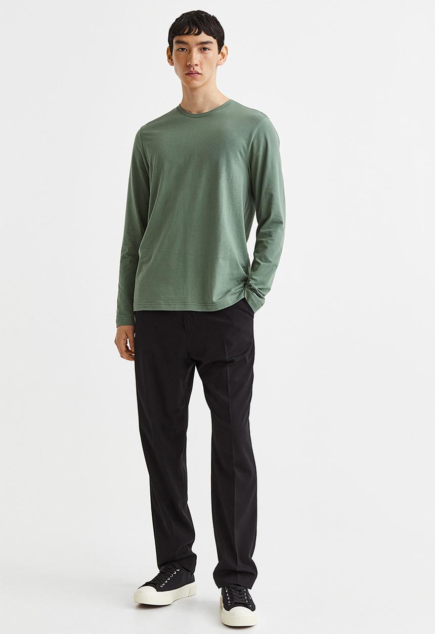 H&M - Slim fit jersey top - sage green