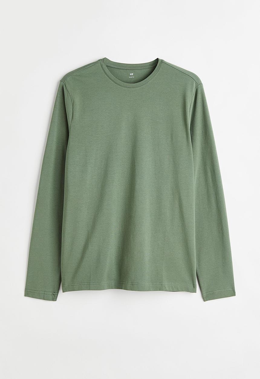 H&M - Slim fit jersey top - sage green