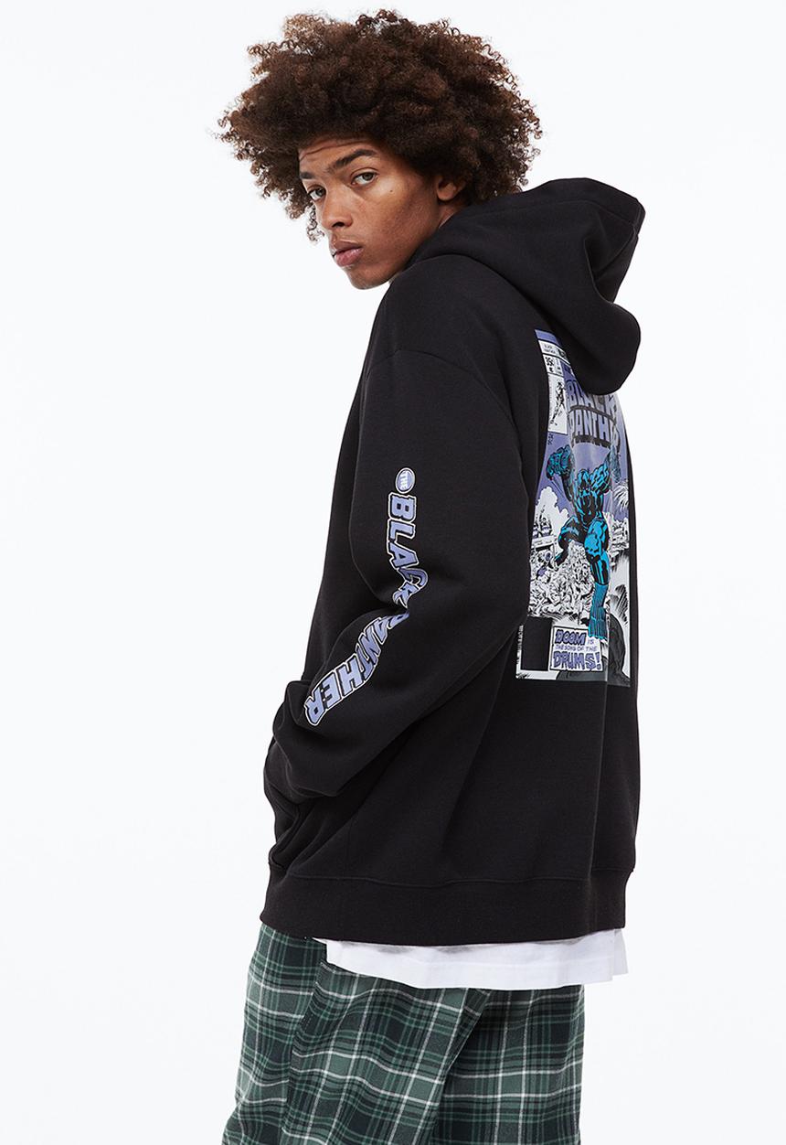 H&M - Relaxed fit hoodie - black/black panther