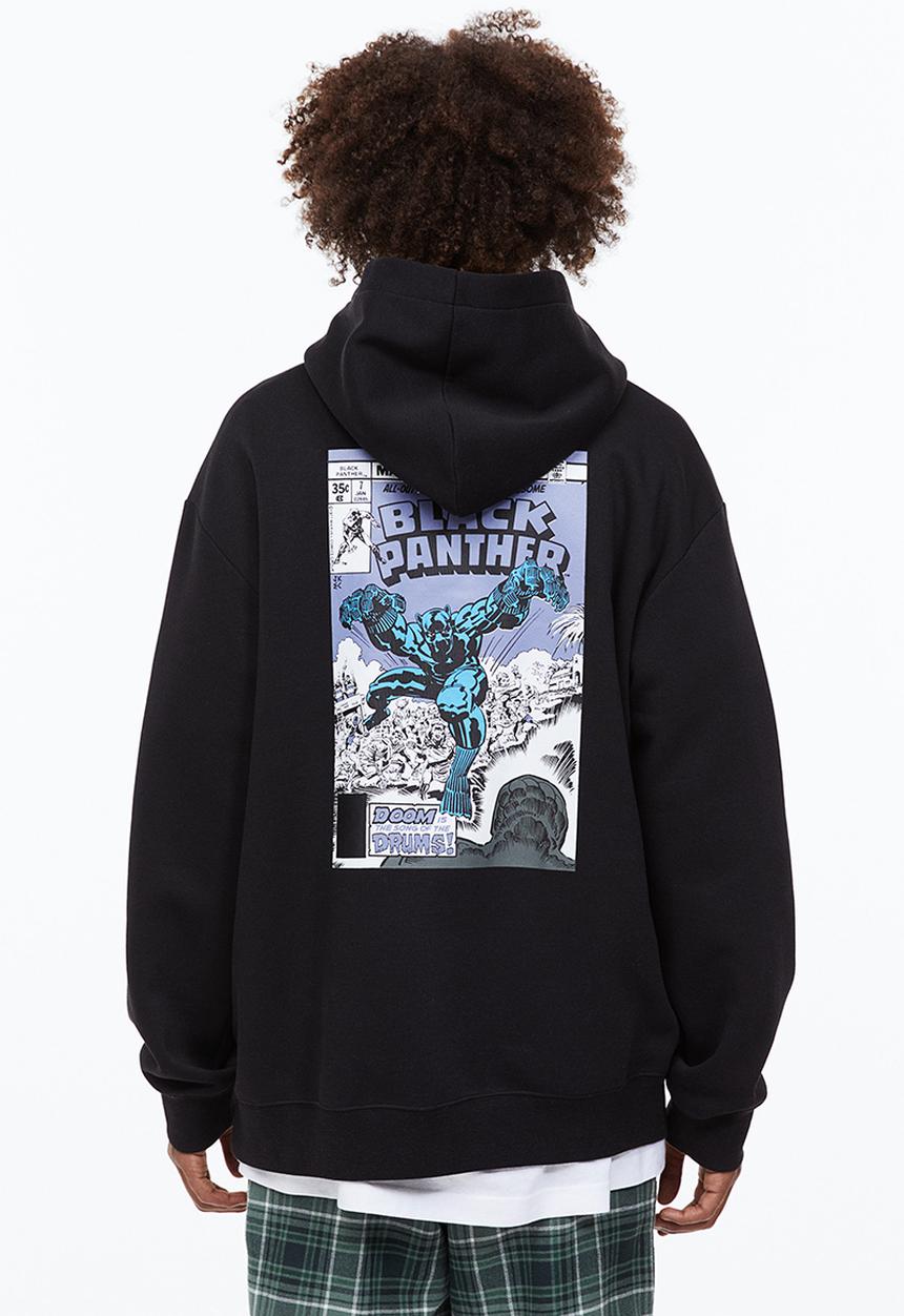 H&M - Relaxed fit hoodie - black/black panther