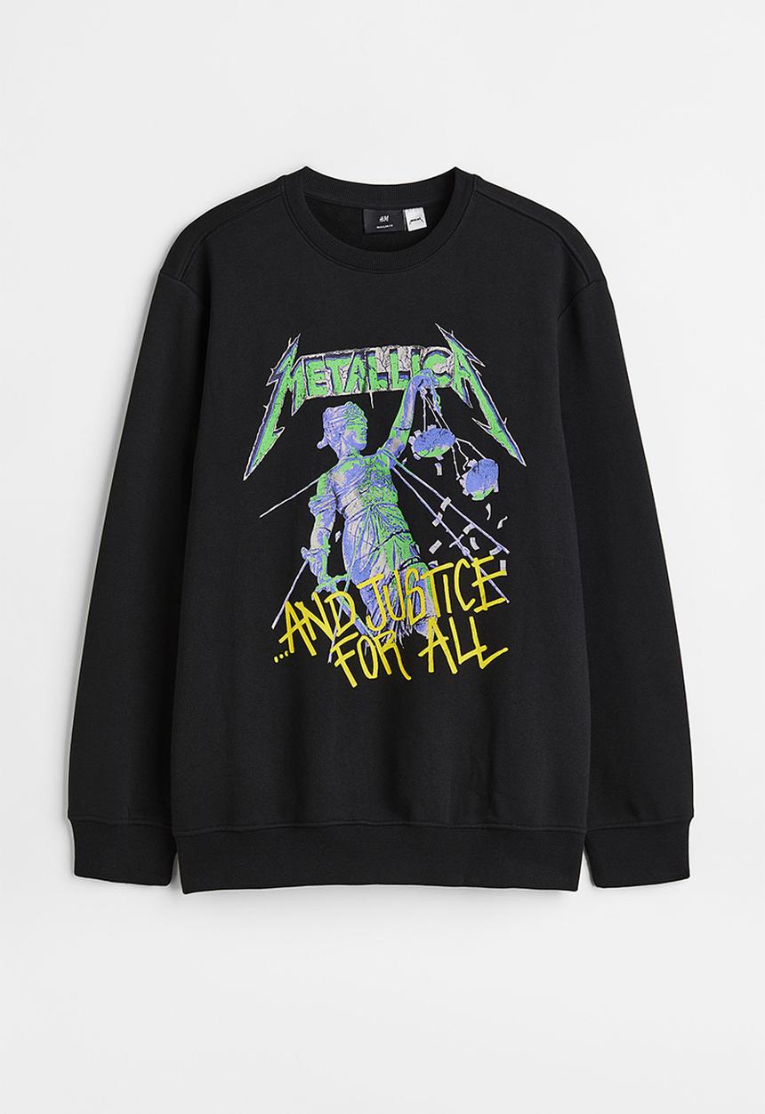 H&M - Regular fit printed sweatshirt - black/metallica