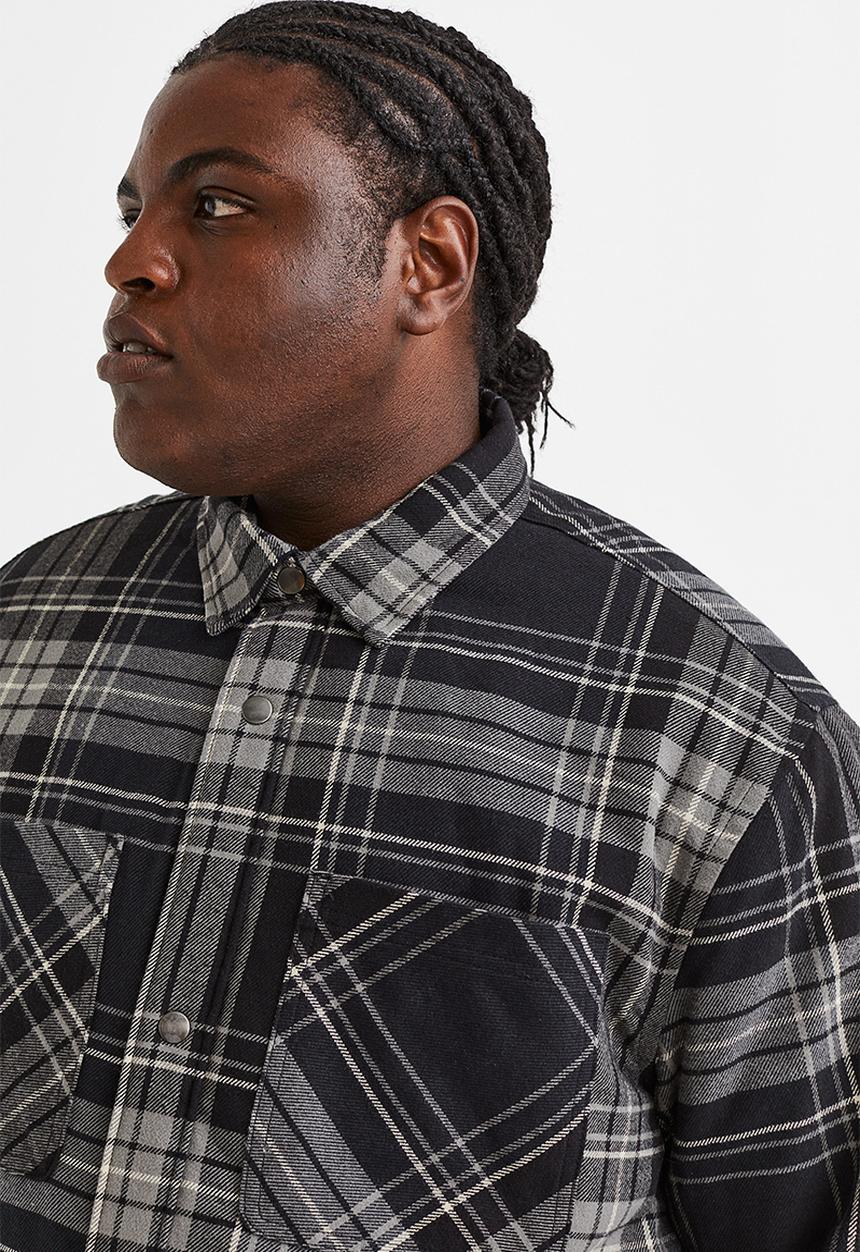 H&M - Padded overshirt - dark grey/checked