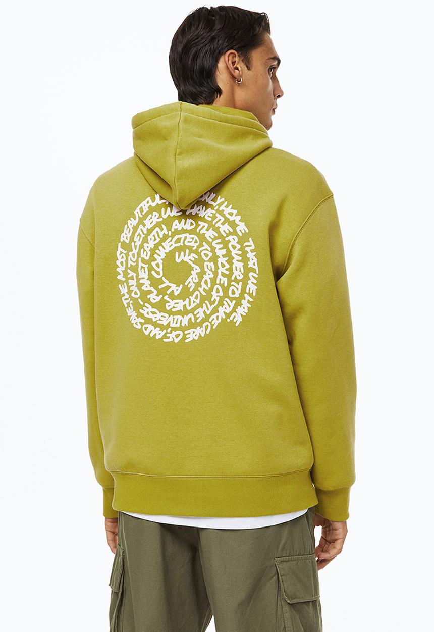 H&M - Relaxed fit printed hoodie - olive green/connected